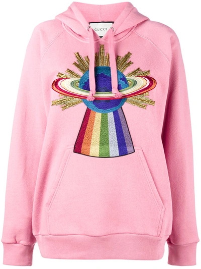 Gucci Pink Oversized Embroidered Saturn Hoodie | ModeSens