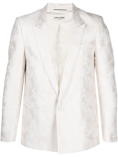 Saint Laurent Parasol Wool & Silk Jacquard Sport Coat In White