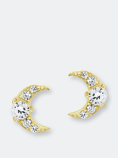 Sterling Forever Women's Cubic Zirconia Crescent Moon Gold Plated Stud Earrings