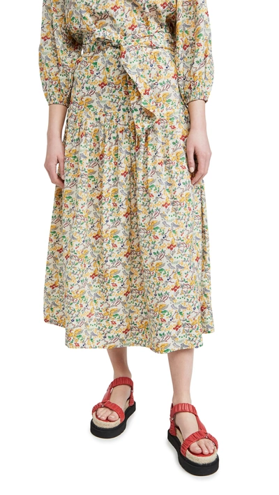 The Great Highland Floral Pleated Midi Skirt In Boxwood Floral
