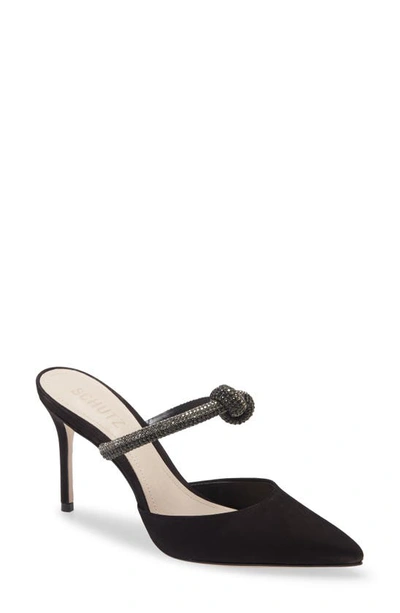 Schutz Pearl Crystal-embellished Suede Mules In Black Nubuck