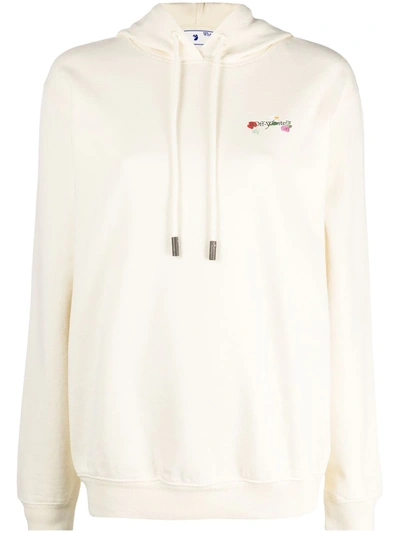 Off-white Embroidered Floral Arrow Hoodie In Beige Multic