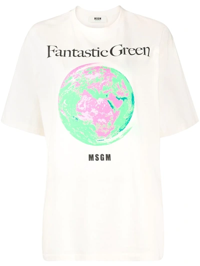 Msgm Off-white 'fantastic Green' T-shirt In Cream