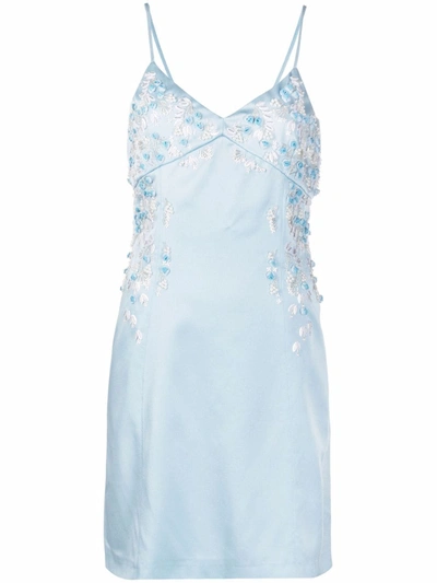 blumarine floral embroidery mini dress blumarine floral embroidery mini dress - blue Always On My Mind Baby Blue  Floral Babydoll Dress, Large