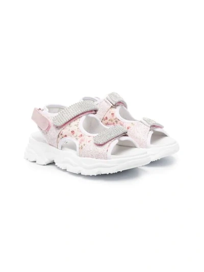 Monnalisa Kids' Floral-print Panelled Sandals In White