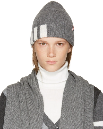 Thom Browne Grey Rib Cashmere Four Bar Beanie