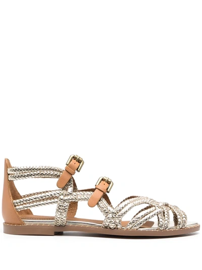 See By Chloé Adria Sandals In Platinum And Leather Color In Gold