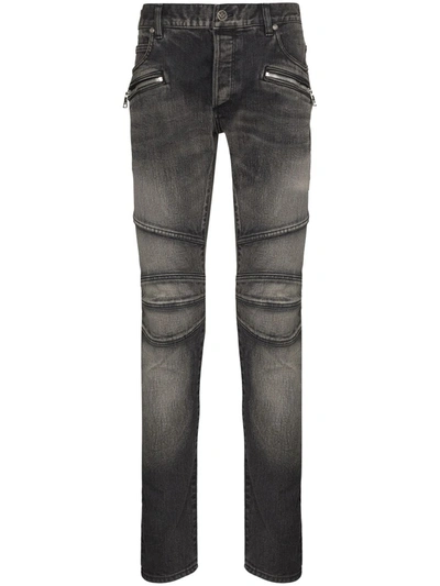 Balmain Seam-detail Slim-fit Jeans In Grau
