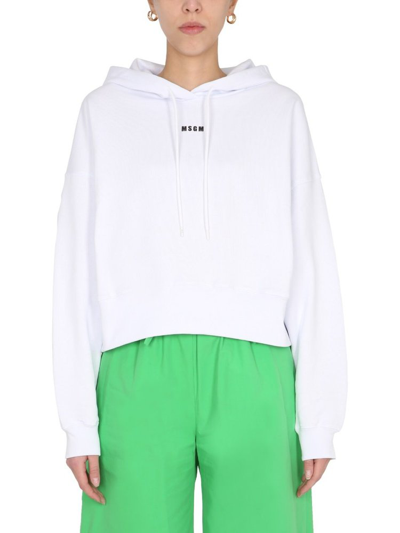 Msgm Logo-print Drawstring Hoodie In White