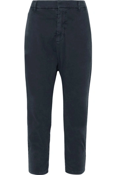 Nili Lotan Paris Cropped Cotton-blend Twill Pants In Dark Navy