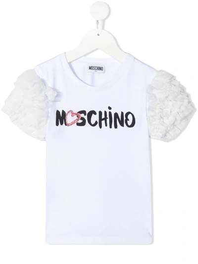 Moschino Kids' Tulle Ruffle-sleeve T-shirt In White