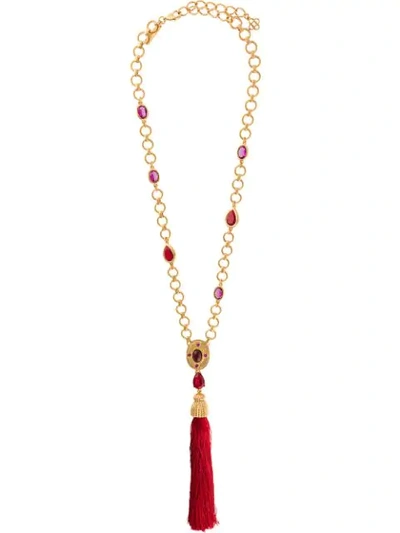 Oscar De La Renta Crystal-embellished Pendant And Tassel Necklace In Red