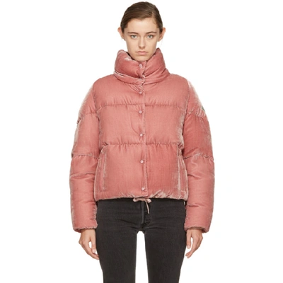 Moncler Cercis Quilted Velvet Down Jacket In Pink