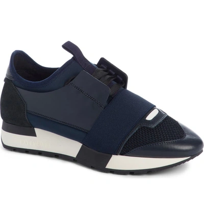 Balenciaga Mixed Media Trainer Sneaker In Bleu Nuit