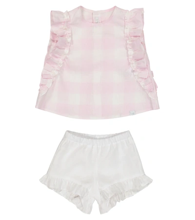 Il Gufo Babies' Newborn Two-piece Suit In Pearl Pink Vichy Linen