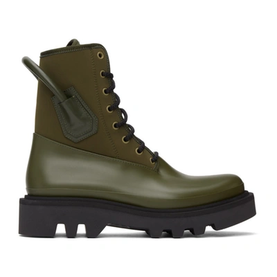 Givenchy Khaki Neoprene & Rubber Combat Boots In Green