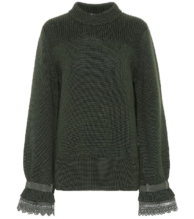 Moncler Maglia Lace-cuff Knit Pullover Sweater In Green