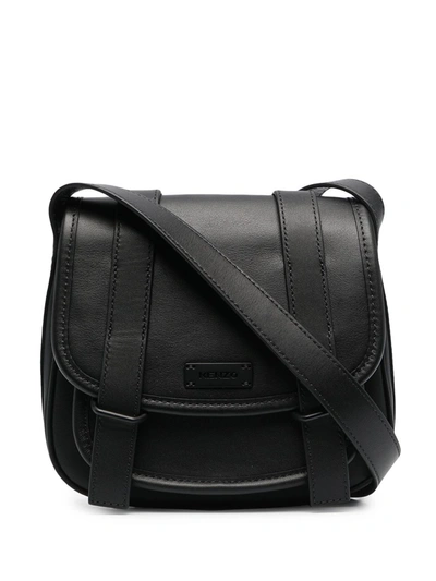 Kenzo Small Courier Leather Messenger Bag In Black