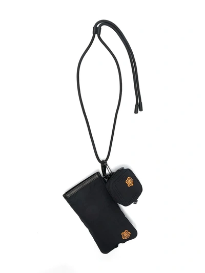 Kenzo Tiger Crest Phone And Headphones Holder With Strap In Black