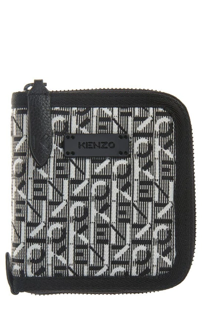 Kenzo Petit Portefeuille Zippée Courier En Jacquard In Misty Grey