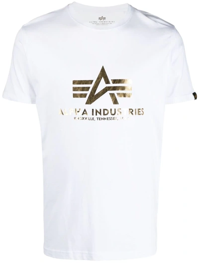 Alpha Industries Metallic Logo Print Cotton T-shirt In White