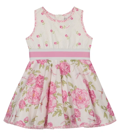 Monnalisa Babies' Rose-print Sleeveless Dress In Cream