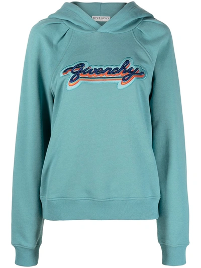 Givenchy Logo Embroidered Crop Hoodie In Light Blue