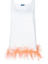 Prada Feather-trimmed Cotton-jersey Top In Bianco+albicoccabianco