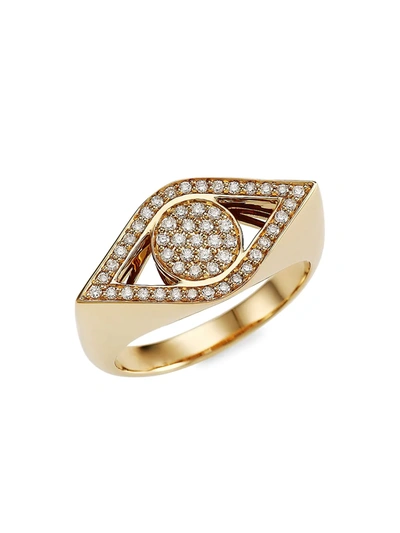 Sydney Evan Women's 14k Yellow Gold & Diamond Large Evil Eye Signet Ring
