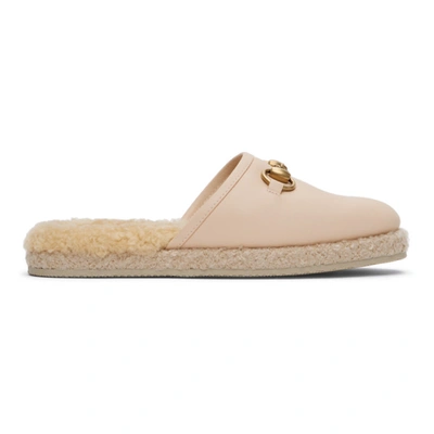 Gucci Fria Horsebit-detailed Shearling-lined Leather Slippers In Blush