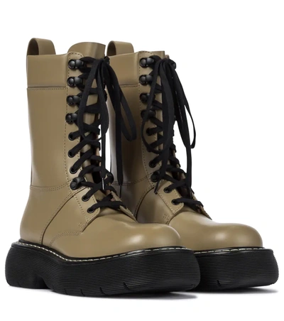 Bottega Veneta Bounce Leather Combat Boots In Neutrals