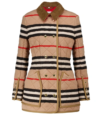 Burberry Upton Quilted Icon Striped Down Jacket In Camel