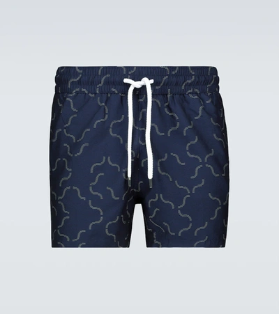 Frescobol Carioca Slim-fit Short-length Jacquard Swim Shorts In Blau