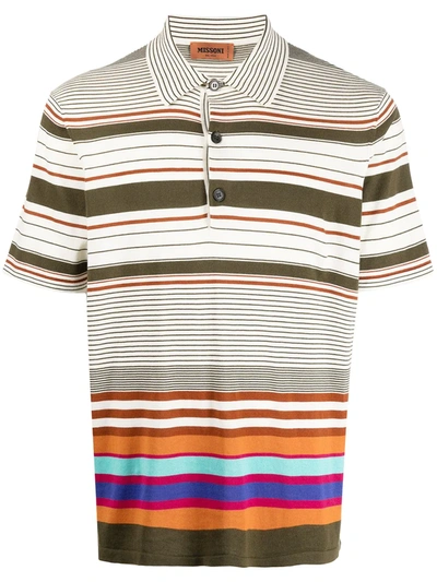 Missoni Striped Knitted Cotton Polo Shirt In Neutrals