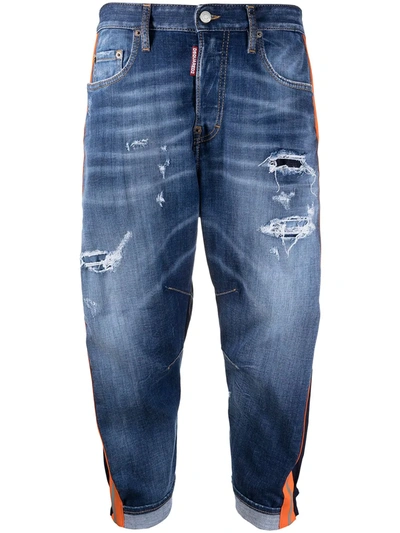 Dsquared2 Contrast-trim Cropped Jeans In Blue