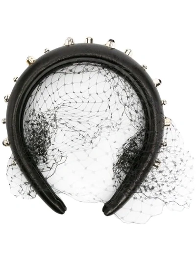 Redv Rhinestone And Veil-embellished Headband In Black