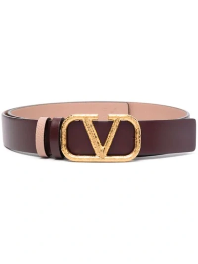 Valentino Garavani Vlogo Leather Buckle Belt In Burgundy