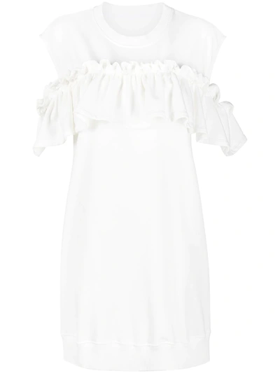 Mm6 Maison Margiela Ruffle-embellished Shift Dress In White
