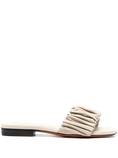 Santoni Ruched-strap Low-heel Sandals In White