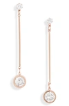 Knotty Crystal Bar Drop Earrings In Rose Gold