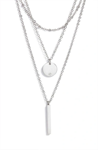 Knotty Triple Layered Pendant Necklace In Rhodium