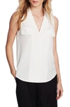 Court & Rowe Collared Button Front Sleeveless Shirt In Soft Ecru