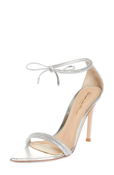Gianvito Rossi Strass Embellished Ankle Tie Heeled Leather Sandals In Metallic