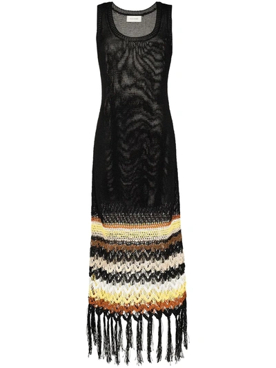 Wales Bonner Lucia Crochet-trimmed Linen-blend Maxi Dress In Black