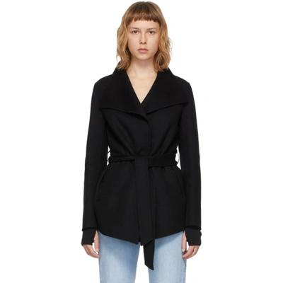 Mackage Azara Water Resistant Wool Leather Wrap Coat In Black