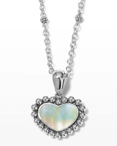 Lagos Maya 15mm Lapis Inlay Heart Pendant Necklace In Mother Of Pearl