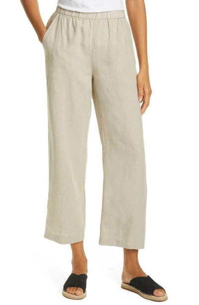 Eileen Fisher Straight Leg Organic Linen Ankle Pants In Natural