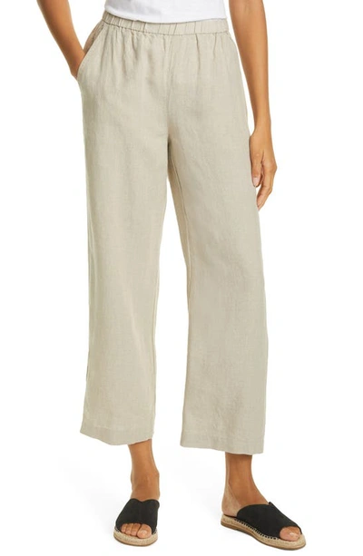 Eileen Fisher Straight Leg Organic Linen Ankle Pants In Unnatural