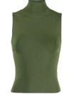 Alice And Olivia Darina Turtleneck Fitted Tank In Army Green