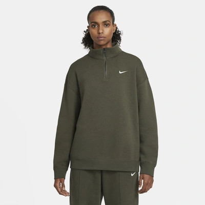 Nike Sportswear Women's 1/4-zip Fleece In Cargo Khaki,white